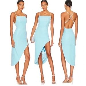 REVOLVE Bardot Anya Midi Dress asymmetrical hem open back baby Blue L